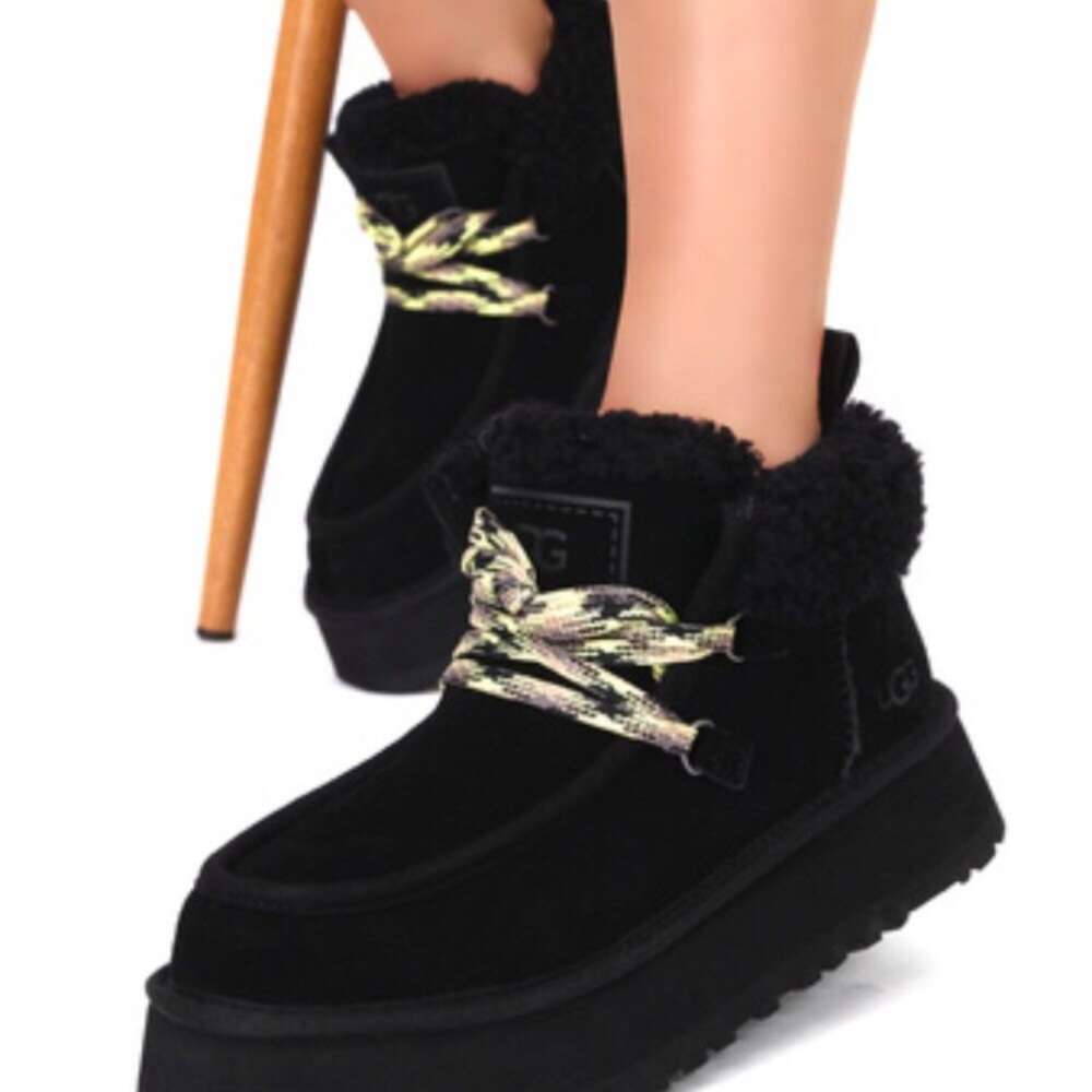 UGG Black Winter Boots with Patterned Laces
